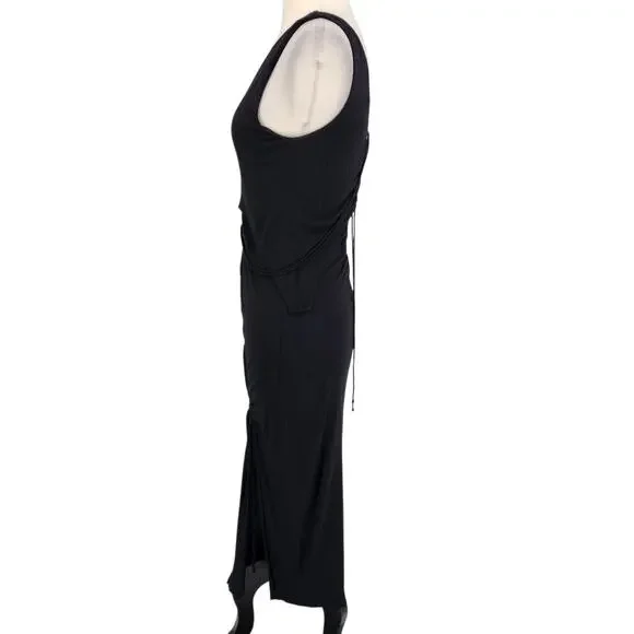 Helmut Lang Scala Dress Basalt Black Ruched Midi – Size Medium